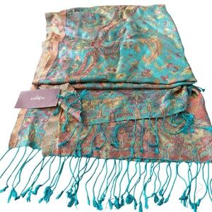 Vibrant Paisley Scarf in Turquoise and Gold